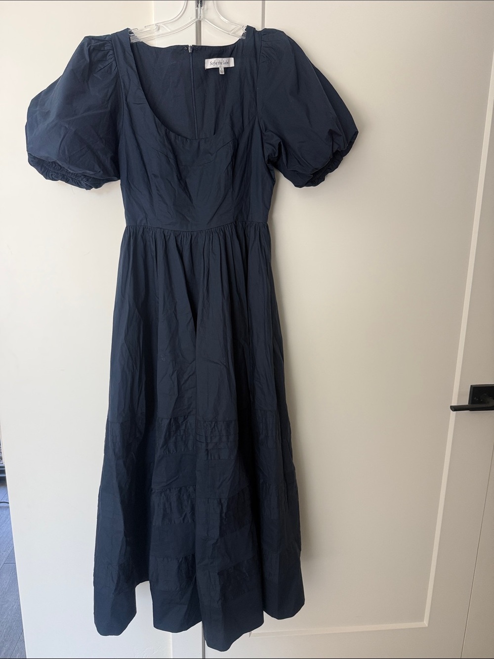 Sofia The Label Tiered Maxi Dress with Puff Sleeves Navy blue color size small